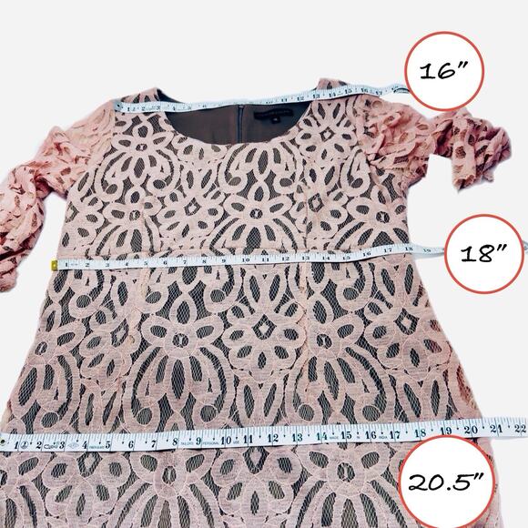 Empire Midi Dress 16 Pink Lace Overlay Bell Sleeve Event Bridal Party Fairy Boho - Picture 10 of 15